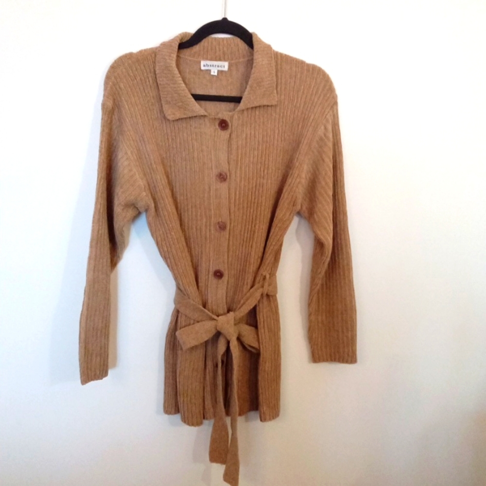 Vintage Chenille Button Up Cardigan with Matching Belt Sz Med